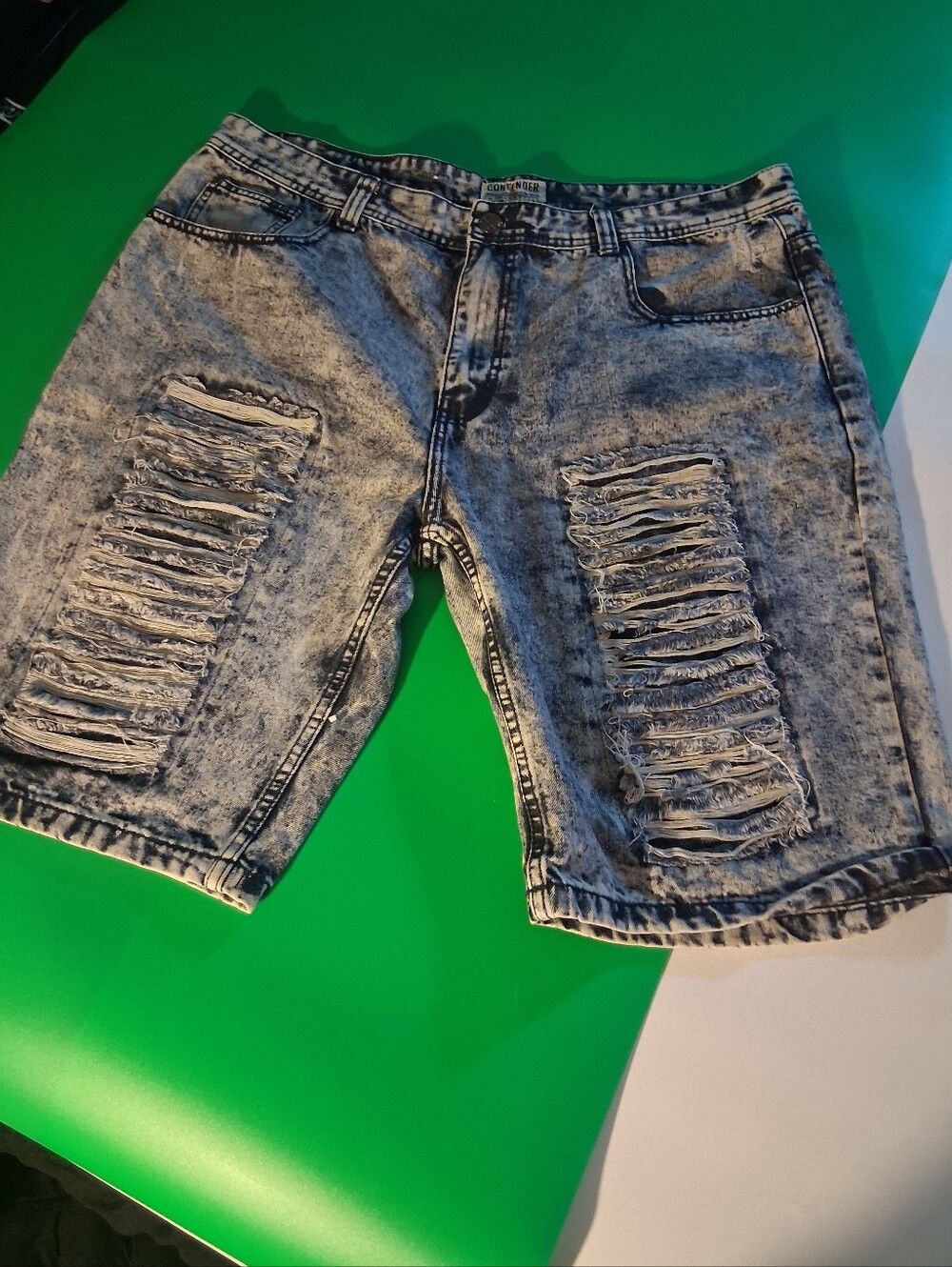 Men's Acid-Wash Distressed Denim Shorts - Gray
